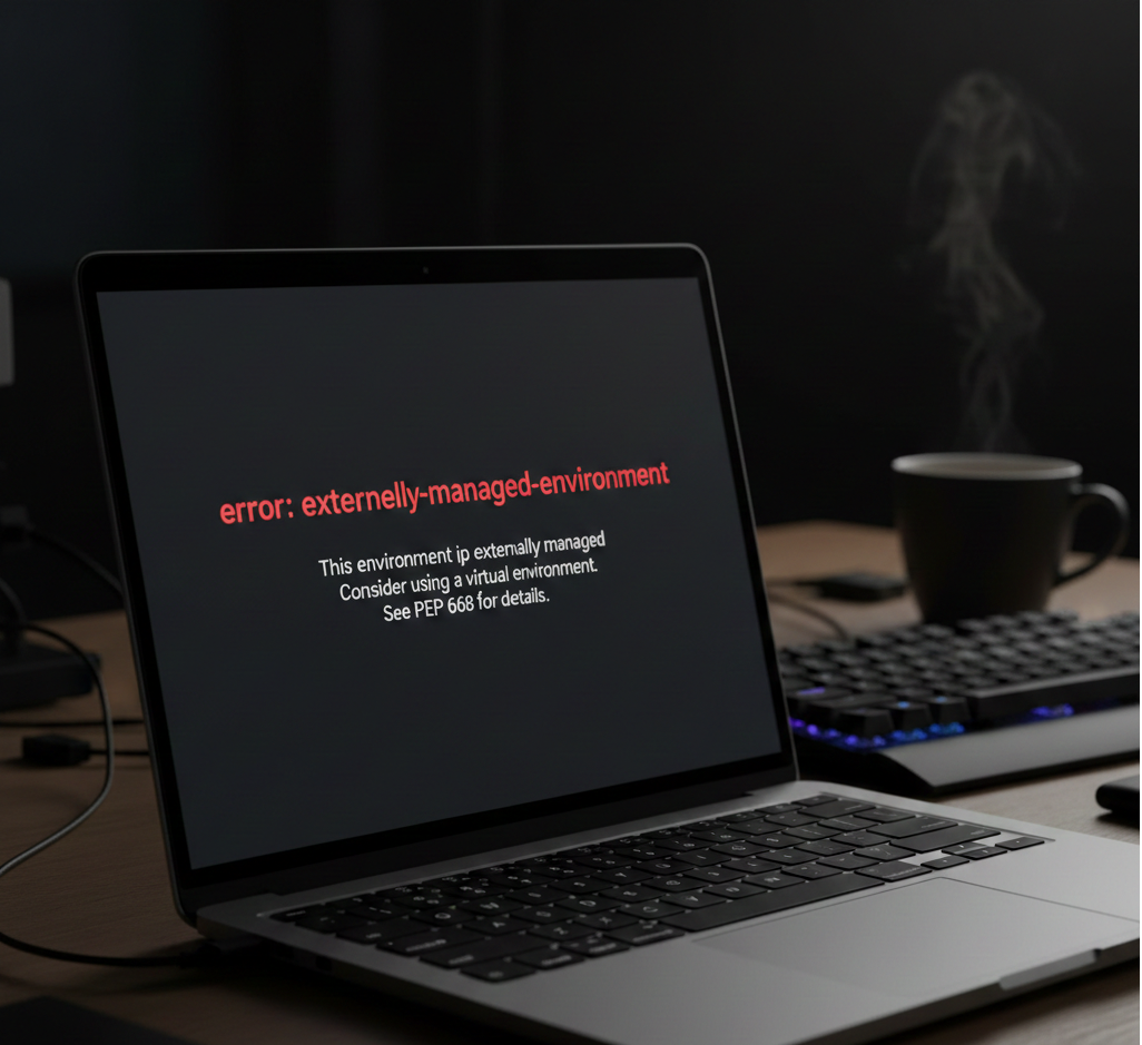 Mac terminal window showing error: externally managed environment in Python