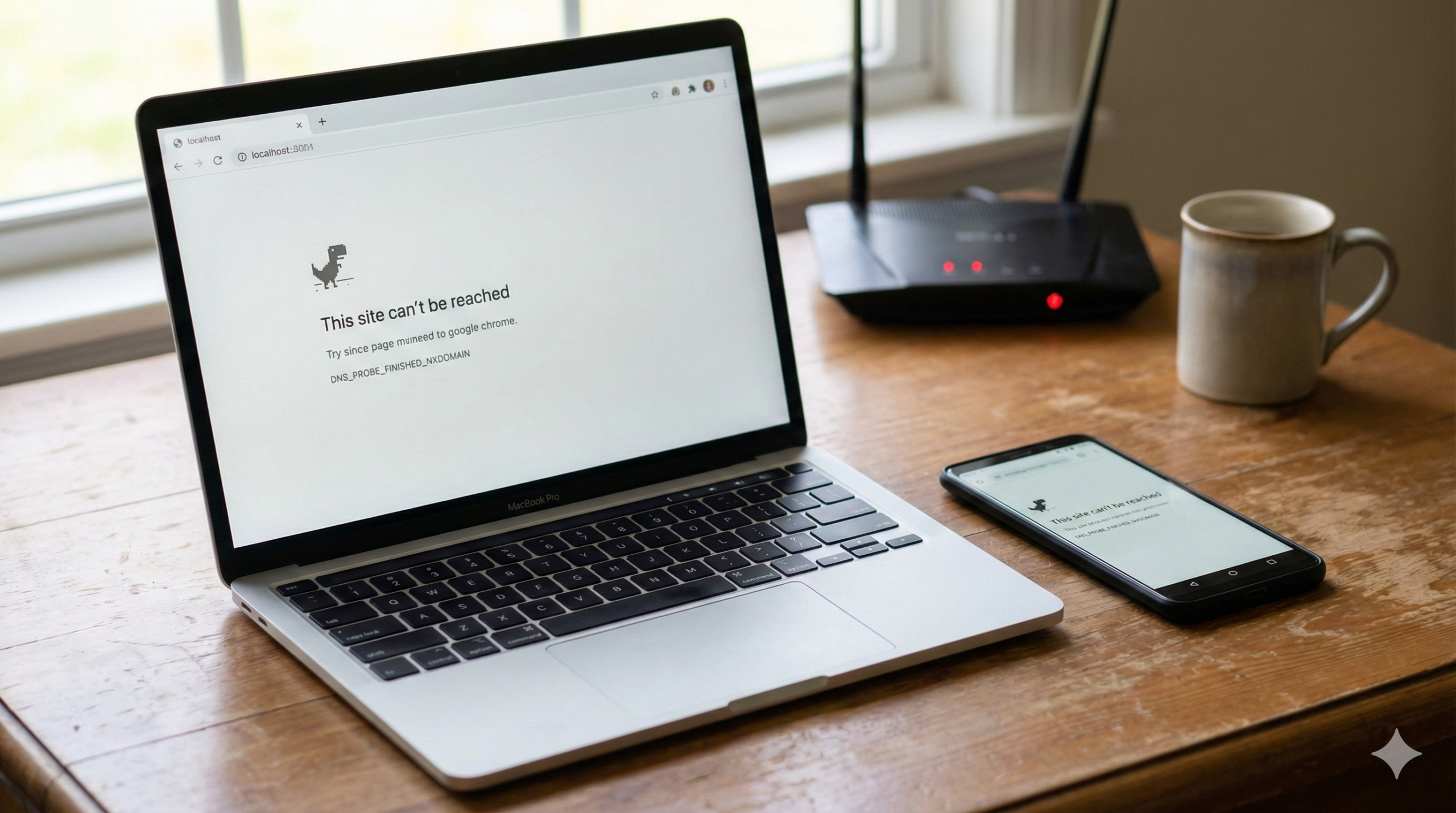 Google Chrome showing fix dns_probe_finished_nxdomain error on laptop and Android phone